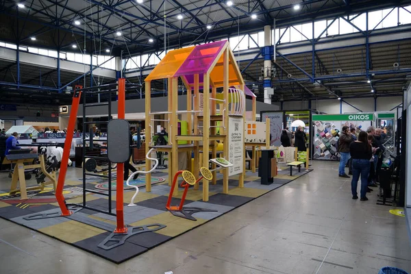 stock image KYIV, UKRAINE, MARCH 10, 2023: People at international construction exhibition Inter Build Expo and international furniture forum KIFF in main international exhibition center in Kyiv city, Ukraine