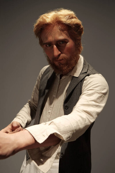 BUKOVEL, UKRAINE, OCTOBER 5, 2022: Wax figure of Vincent Willem van Gogh. Dutch Post-Impressionist painter, posthumously became one of most famous and influential figures in Western art history