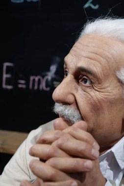 BUKOVEL, UKRAINE, OCTOBER 5, 2022: Wax figure of world-famous scientist, theoretical physicist, Nobel laureate, creator of theory of relativity Albert Einstein