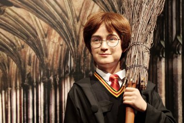 BUKOVEL, UKRAINE, OCTOBER 5, 2022: Wax figure of Harry James Potter - fictional character and titular protagonist in J. K. Rowling series of eponymous novels clipart