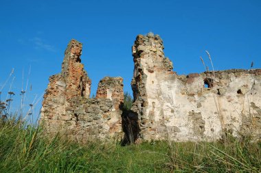 Ruins of ancient Pniv Castle - medieval historical object in Ivano-Frankivsk region, western Ukraine