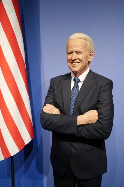 BUKOVEL, UKRAINE, 5 Ekim 2022: Beyaz Saray 'dan Joseph Robinette Biden' ın balmumu figürü, Amerikalı politikacı ve şu anki Amerika Birleşik Devletleri Başkanı