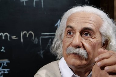 BUKOVEL, UKRAINE, OCTOBER 5, 2022: Wax figure of world-famous scientist, theoretical physicist, Nobel laureate, creator of theory of relativity Albert Einstein