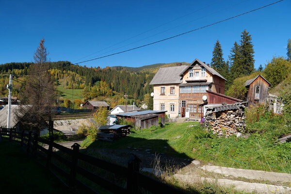 Old architecture of Vorokhta town in Carpathian mountains, western Ukraine