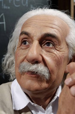 BUKOVEL, UKRAINE, OCTOBER 5, 2022: Wax figure of world-famous scientist, theoretical physicist, Nobel laureate, creator of theory of relativity Albert Einstein