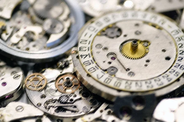 Alte Mechanische Uhren Mit Zahnrädern Und Zahnrädern Uhrwerk Oder Uhrwerk — Stockfoto