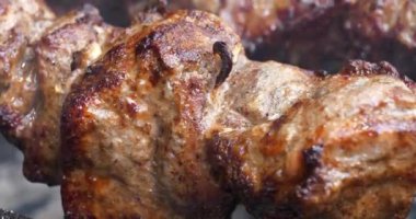 Tükürük üzerinde büyük bir parça et, yakın çekim.