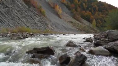 Hızlı akıntılı bir dağ nehri. Prut nehri ve dağ, Yaremche City, Ukrayna 'da katlanır. Yaremche kıvrımları olarak bilinir. Avrupa' da Stryi oluşumunun en büyük çıkıntısı.