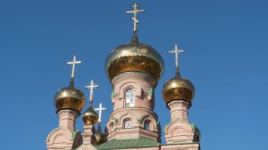 UKRAINE, KYIV, 26 Temmuz 2022: Tanrı 'nın Annesi İkon Kilisesi Hayat Veren Bahar, Kutsal Şefaat Manastırı, Goloseevsky Hermitage - Kyiv-Pechersk Lavra' nın çizimi. Okuma duasının sesiyle video