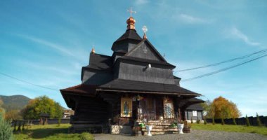 Church of Nativity of Blessed Virgin Mary of 17-18 centuries in Vorokhta, western Ukraine, Carpathians. Church belongs to Hutsul school of traditional temple building, was build without nails