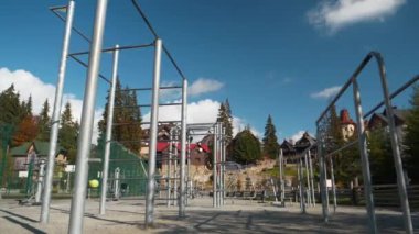 Sports ground for physical exercise on open air. Sports ground with exercise equipment in open air sport zone