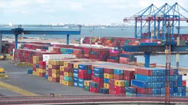ODESSA, UKRAINE, SEPTEMBER 7, 2019: Containers in a warehouse at Odessa port - largest Ukrainian seaport and one of largest ports in Black Sea basin