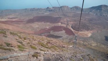 Teide Cableway - İspanya 'nın en yüksek tepesi olan Teide Volkanı' na giden hava yolu - 3718 metre, Tenerife Adası 'ndaki Teide Ulusal Parkı, İspanya, Kanarya Adaları. Camdan bak