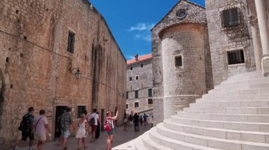CROATIA, DUBROVNIK, JUNE 28, 2019: People on the streets of old town of Dubrovnik, Croatia