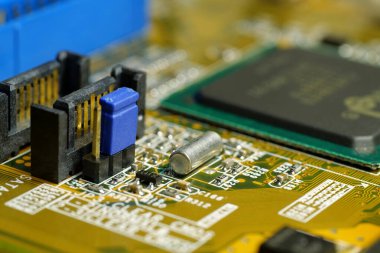 Computer microcircuit with electronic components, resistors, connection terminals 43 clipart