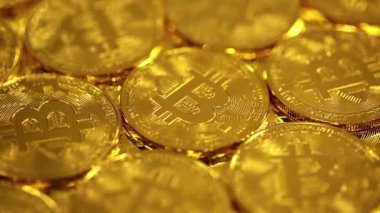 Şifreli para birimi Altın Bitcoin, BTC, Bit Coin. Bitcoin Macro shot 'ı. Engelleme teknolojisi, bitcoin madencilik kavramı