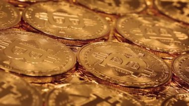 Şifreli para birimi Altın Bitcoin, BTC, Bit Coin. Bitcoin Macro shot 'ı. Engelleme teknolojisi, bitcoin madencilik kavramı