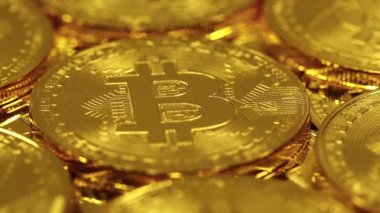 Şifreli para birimi Altın Bitcoin, BTC, Bit Coin. Bitcoin Macro shot 'ı. Engelleme teknolojisi, bitcoin madencilik kavramı