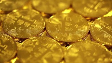 Şifreli para birimi Altın Bitcoin, BTC, Bit Coin. Bitcoin Macro shot 'ı. Engelleme teknolojisi, bitcoin madencilik kavramı