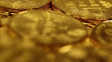 Bitcoin Macro shot 'ı. Engelleme teknolojisi, bitcoin madencilik konsepti ve değişken odaklı. Kripto para birimi Altın Bitcoin, BTC, Bit Coin