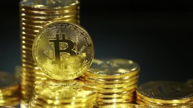 Engelleme teknolojisi, bitcoin madencilik konsepti, dönen bitcoin makro atışı. Kripto para birimi Altın Bitcoin, BTC, Bit Coin