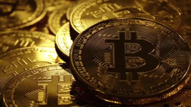 Engelleme teknolojisi, bitcoin madencilik konsepti, dönen bitcoin makro atışı. Kripto para birimi Altın Bitcoin, BTC, Bit Coin