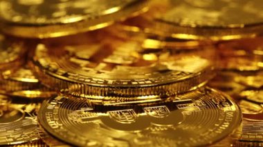 Şifreli para birimi Altın Bitcoin, BTC, Bit Coin. Bitcoin Macro shot 'ı. Engelleme teknolojisi, bitcoin madencilik kavramı