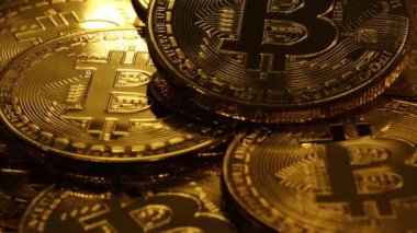 Şifreli para birimi Altın Bitcoin, BTC, Bit Coin. Bitcoin Macro shot 'ı. Engelleme teknolojisi, bitcoin madencilik kavramı