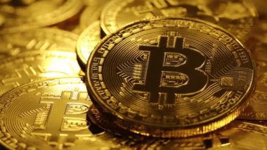 Şifreli para birimi Altın Bitcoin, BTC, Bit Coin. Bitcoin Macro shot 'ı. Engelleme teknolojisi, bitcoin madencilik kavramı