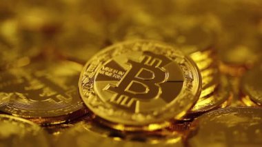 Bitcoin Macro shot 'ı. Engelleme teknolojisi, bitcoin madencilik konsepti. Kripto para birimi Altın Bitcoin, BTC