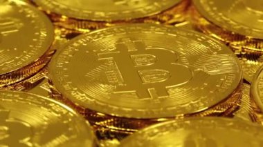 Engelleme teknolojisi, bitcoin madencilik konsepti, dönen bitcoin makro atışı. Kripto para birimi Altın Bitcoin, BTC, Bit Coin