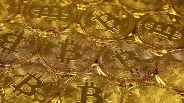 Engelleme teknolojisi, Bitcoin madencilik konsepti ışık oyunu, ışığı açın. Kripto para birimi Altın Bitcoin, BTC, Bit Coin, ışığı aç