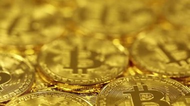 Şifreli para birimi Altın Bitcoin, BTC, Bit Coin. Bitcoin Macro shot 'ı. Engelleme teknolojisi, bitcoin madencilik kavramı