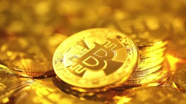 Bitcoin Macro shot 'ı. Engelleme teknolojisi, bitcoin madencilik konsepti. Kripto para birimi Altın Bitcoin, BTC