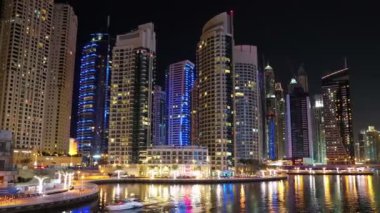 Dubai Marina, Birleşik Arap Emirlikleri. Dubai Marina, dünyanın en büyük insan yapımı marinası. Dubai Marina, İran Körfezi 'nin 3 km' lik kıyı şeridi boyunca oyulmuş bir kanal kentidir.