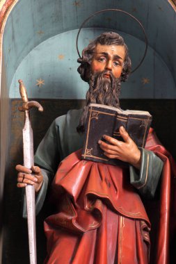 Aziz Paul, Hırvatistan 'ın Mali Raven kentindeki İsa' nın Kutsal Kalbi ve St. Ladislaus kilisesinin mihrabında bir heykel.