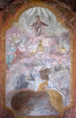 Hırvatistan 'ın Sesvete kentindeki All Saints kilisesinde ana mihrap, fresk