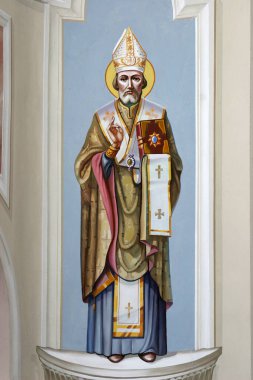 Aziz Nicholas, Hırvatistan 'ın Oprisavci kentindeki Kutsal Haç' ın Yüceltilmesi kilisesinde fresk.