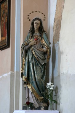 Meryem 'in Temiz Kalbi, Hırvatistan' ın Cazma kentindeki St. Mary Magdalene Kilisesi 'nde heykel