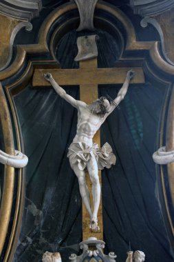 Jesus on the cross, main altar in the Church of the Holy Cross in Krizevci, Croatia