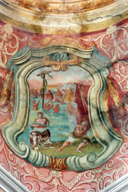 Moses and the brass snake, fresco on the ceiling of the parish church of Our Lady of Sorrows in Krizevci, Croatia