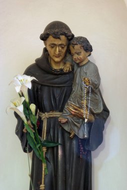 Çocuk İsa 'yı tutan Aziz Anthony, Hırvatistan' ın Funtana kentindeki St. Bernard kilisesinde heykel