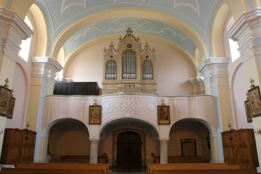 Choir and organ in the parish church of Wounded Jesus in Gradec, Croatia