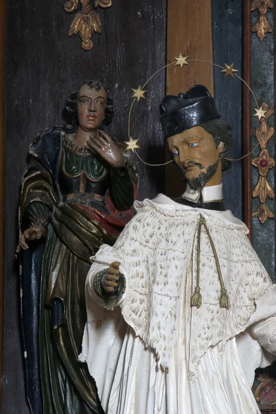 Johannes Nepomuk Staty Altaret Helgonen Fabian Och Sebastian Församlingskyrkan Antagandet — Stockfoto
