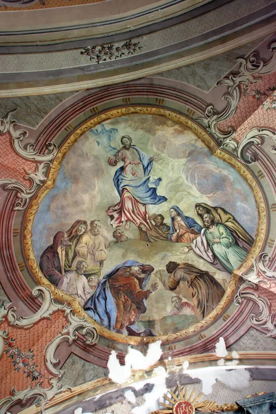 基督升天 在克罗地亚赫拉西纳圣尼古拉斯教区教堂天花板上的壁画 — 图库照片