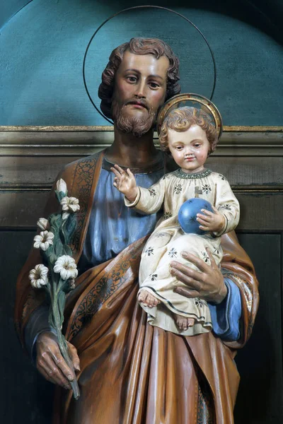 Άγιος Ιωσήφ Κρατώντας Παιδί Ιησούς Άγαλμα Στο Βωμό Του Αγίου — Φωτογραφία Αρχείου
