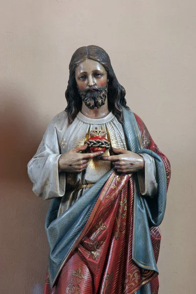 Святое Сердце Иисуса Статуя Приходской Церкви Трех Королей Карлоше Хорватия — стоковое фото