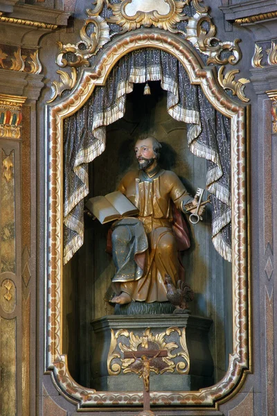 San Pietro Statua Sull Altare San Pietro Nella Chiesa Parrocchiale — Foto Stock