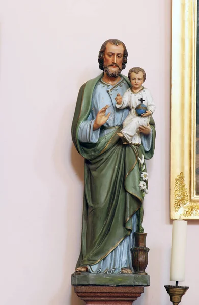 Szent József Tartja Gyermek Jézus Szobor Oltár Szent Anna Plébániatemplom — Stock Fotó