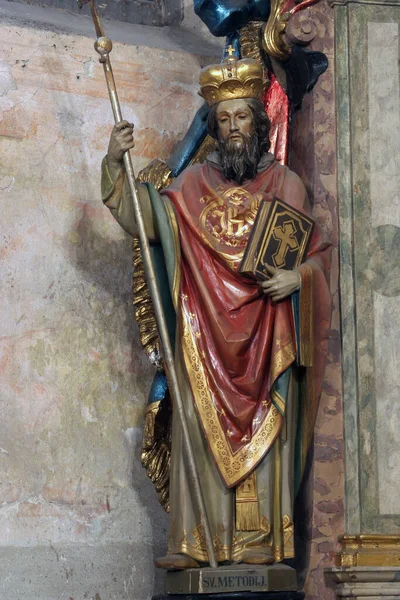 Saint Methodius Staty Altaret Saint Benedict Kyrkan Jungfru Maria Jastrebarsko — Stockfoto